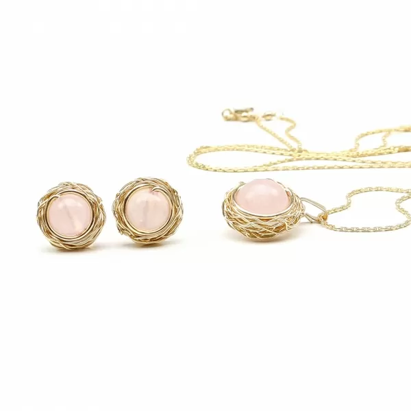 Set pandantiv si cercei cu surub, Ichiban - Sweet Quart Rose 