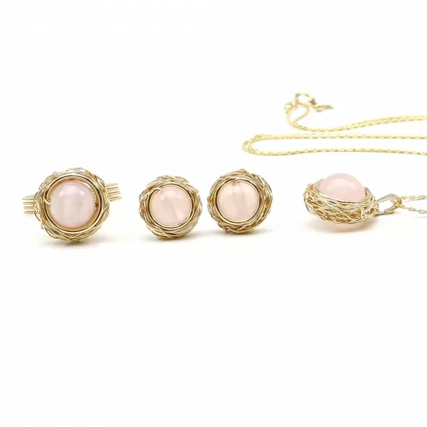Set pandantiv, inel si cercei cu surub, Ichiban - Sweet Quart Rose