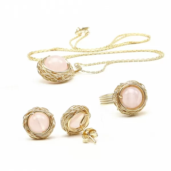 Set pandantiv, inel si cercei cu surub, Ichiban - Sweet Quart Rose