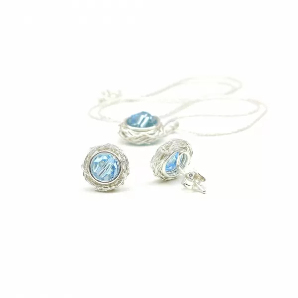 Set pandantiv si cercei cu surub, Ichiban - Sweet Aquamarine AG925