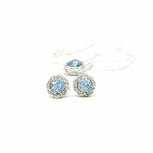 Set pandantiv si cercei cu surub, Ichiban - Sweet Aquamarine AG925
