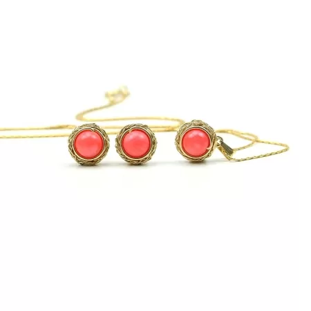 Set pandantiv si cercei cu surub, Ichiban -  Sweet Bamboo Coral