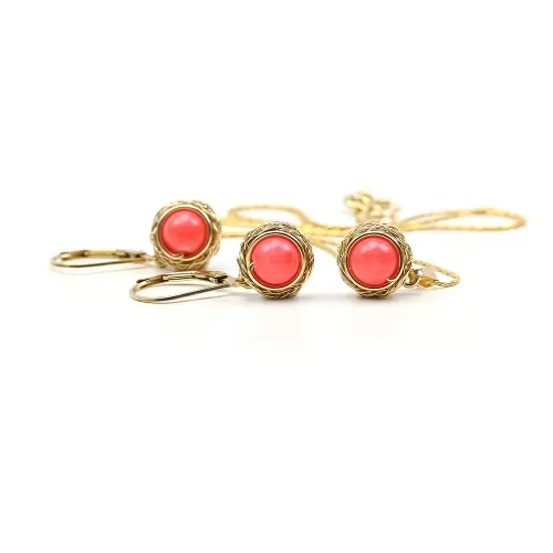 Set pandantiv si cercei cu tortite leverback, Ichiban - Sweet Bamboo Coral