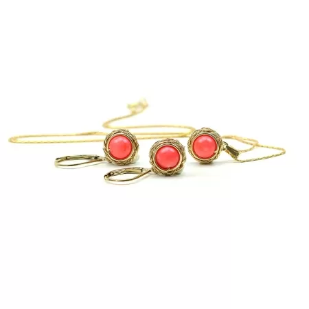 Set pandantiv si cercei cu tortite leverback, Ichiban - Sweet Bamboo Coral