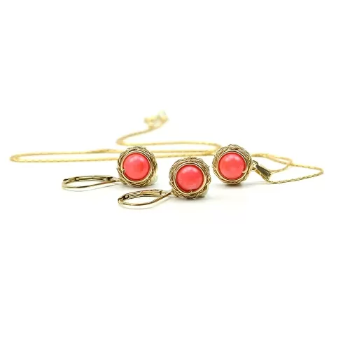 Set pandantiv si cercei cu tortite leverback, Ichiban - Sweet Bamboo Coral