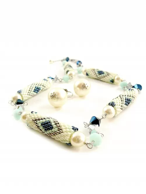Set colier si cercei cu tortite, Ichiban - Traditional Blue