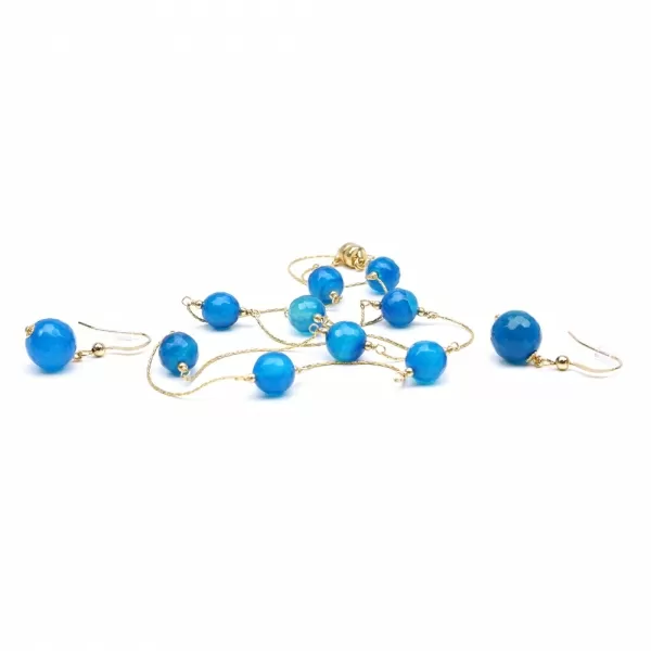 Set colier si cercei cu tortite, Ichiban - Agate Blue