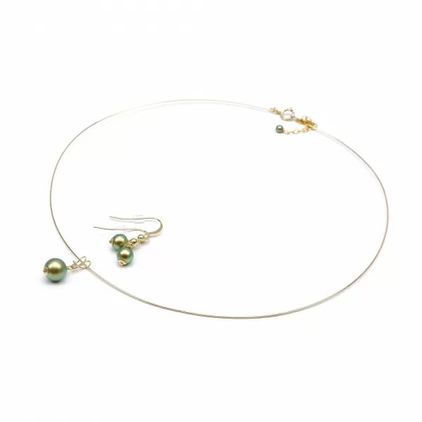 Set colan/pandantiv si cercei cu tortite, Ichiban - Iridescent Green