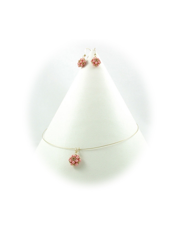 Set necklace and dangle earrings by Ichiban - Daisies Pink Coral
