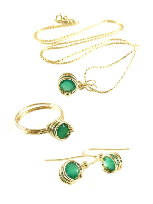 Set pendant, ring and earrings by Ichiban - Busted Deluxe Green Onyx