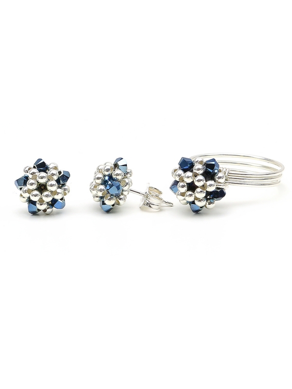 Set ring and stud earrings by Ichiban - Charm Blue 925 Silver