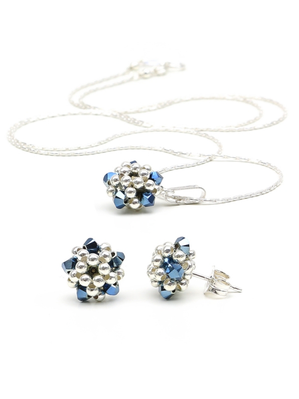Set pendant and stud earrings by Ichiban - Charm Blue 925 Silver