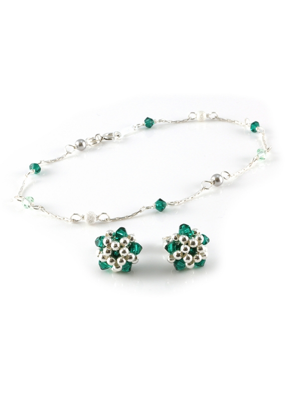 Set bracelet and stud earrings by Ichiban - Charm Emerald 925 Silver