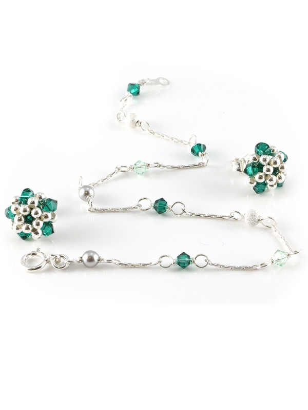 Set bracelet and stud earrings by Ichiban - Charm Emerald 925 Silver
