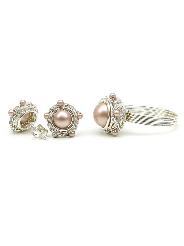 Sweet Almond set - 925 Silver ring and stud earrings