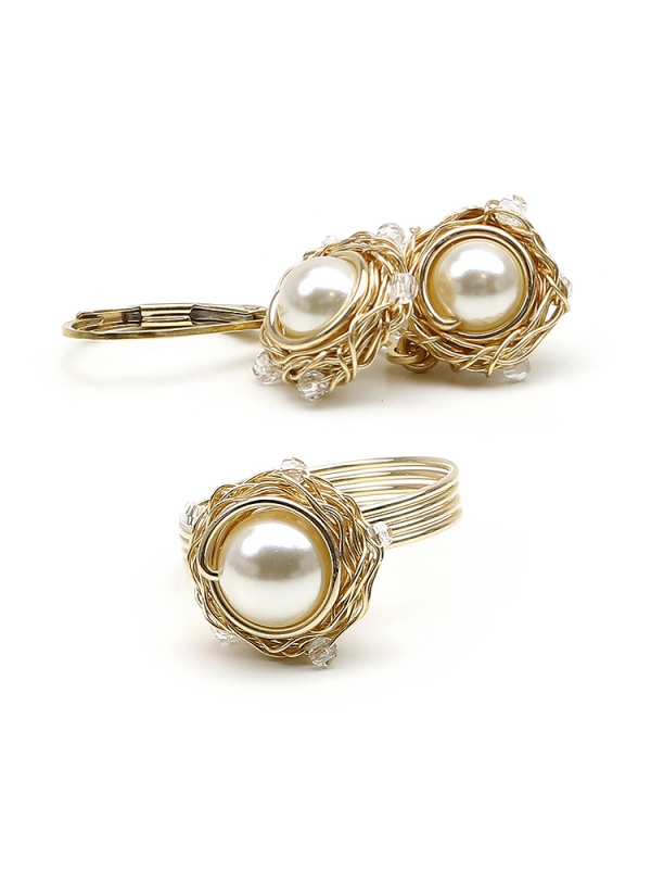 Sweet Cream set - ring and leverback earrings