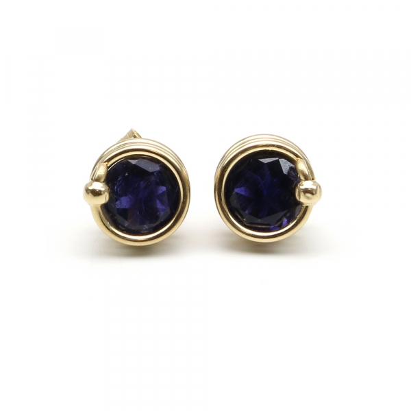 Stud earrings by Ichiban - Busted Gemstone Deluxe Iolite 14K Yellow Gold