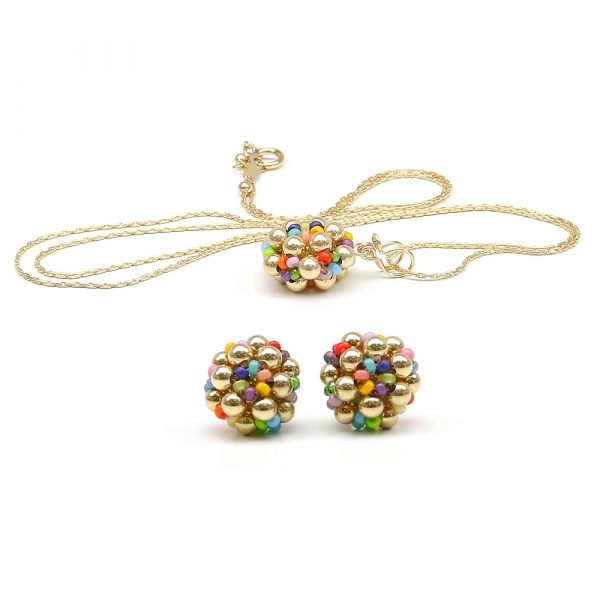 Set pendant and stud earrings by Ichiban - Golden Daisies Miyuki Multicolor