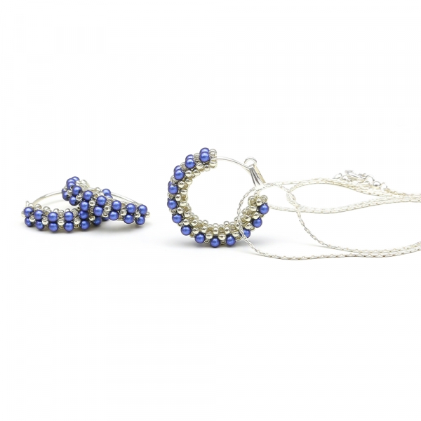 Primetime Pearls Iridescent Dark Blue set - pandantiv si cercei AG 025