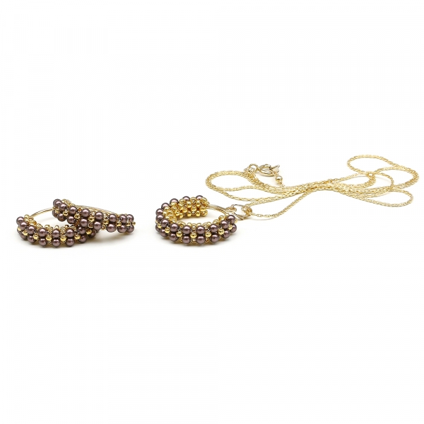 Set pendant and earrings by Ichiban - Primetime Pearls Velvet Brown