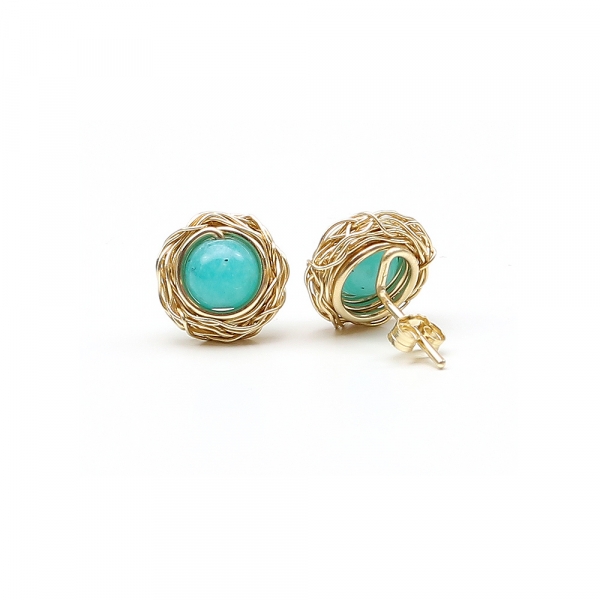 14K Yellow gold stud earrings by Ichiban - Sweet Amazonite Sweet Amazonite