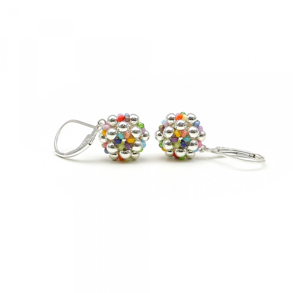 Leverback earrings by Ichiban - Silver Daisies Miyuki Multicolor AG925
