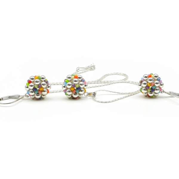 Set pendant and leverback earrings by Ichiban - Silver Daisies Miyuki Multicolor AG925