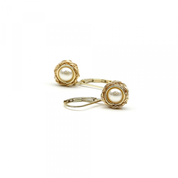 Leverback earrings with Swarovski pearls - for women - Sweet Cream
