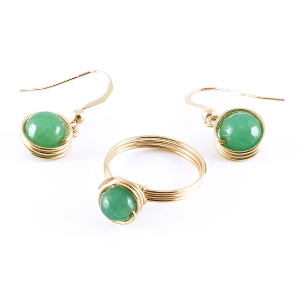 Set ring and earrings by Ichiban - Busted Gemstone Aventurine