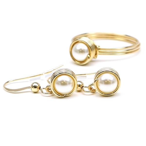 Set ring and dangle earrings for women - Busted Pearls Cream