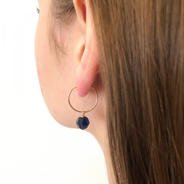 Earrings by Ichiban - Circle Crystal Dark Indigo