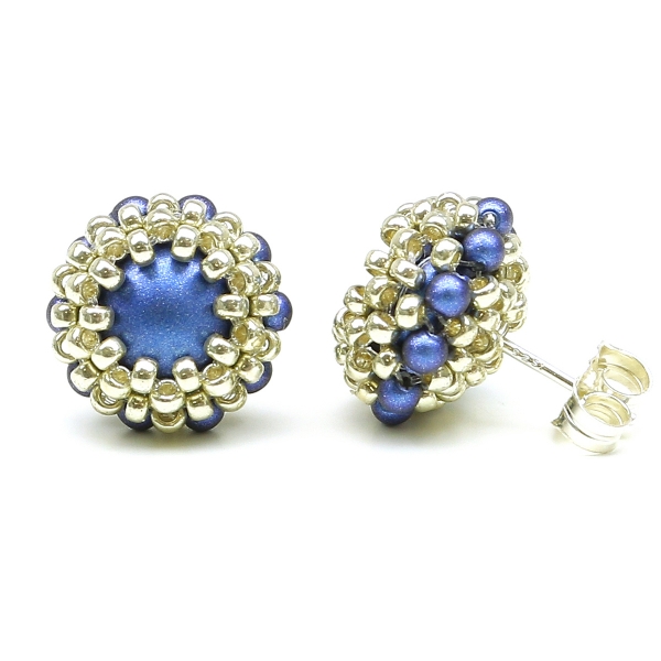 Stud earrings by Ichiban - Teeny Tiny Iridescent dark blue 925 Silver