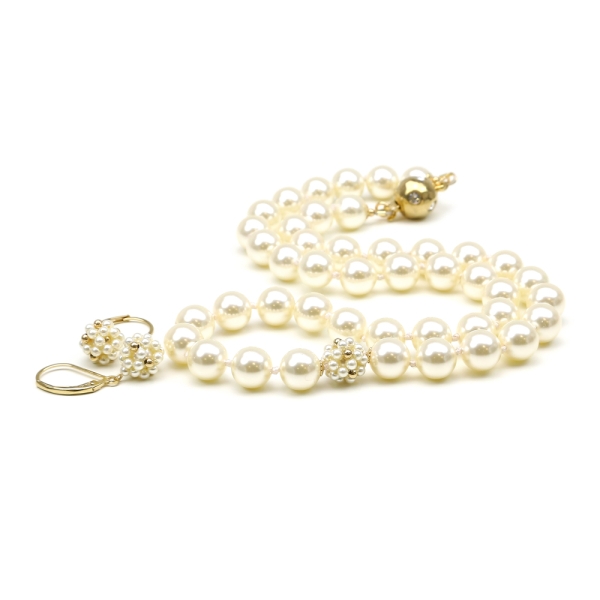 Necklace and leverback earrings set, Ichiban - Classic Cream