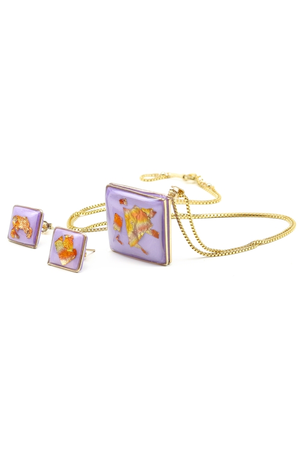 Purple Foil set - pendant and stud earrings by Ichiban Bijuterii