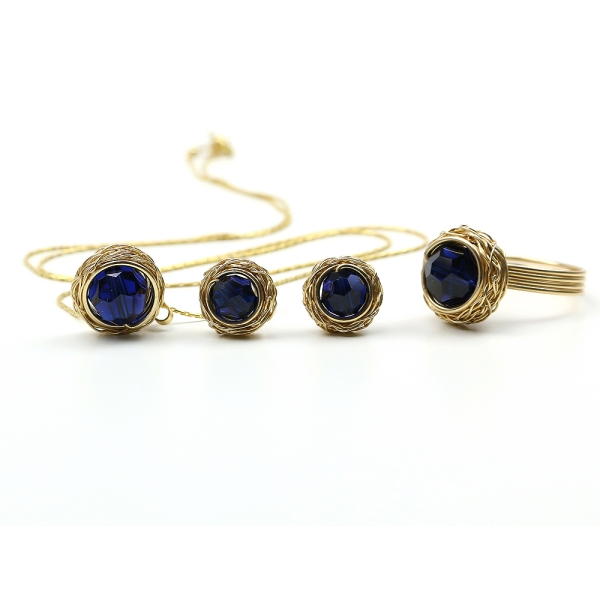 Set pendant, stud earrings and ring by Ichiban - Sweet Dark Indigo