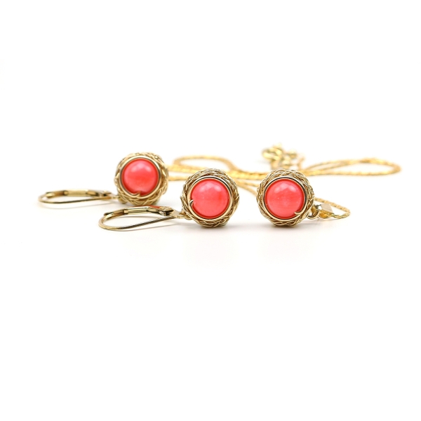 Set pandantiv si cercei cu tortite leverback, Ichiban - Sweet Bamboo Coral