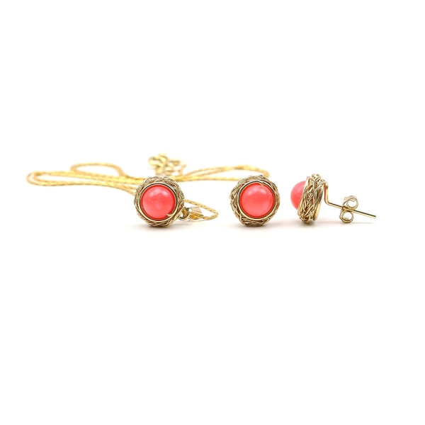 Set pendant and stud earrings by Ichiban - Sweet Bamboo Coral