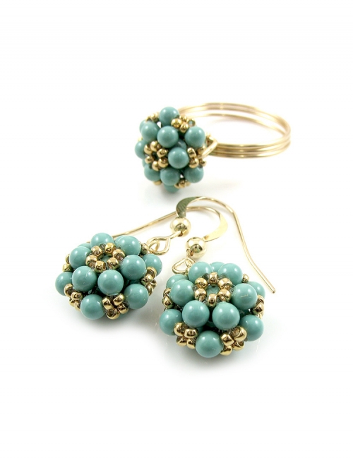 Daisies Jade set - ring and earrings