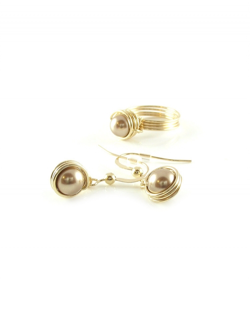 Set ring and dangle earrings by Ichiban - Busted Pearl Bronze