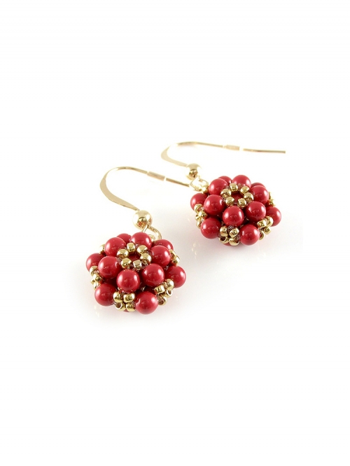 Dangle earrings by Ichiban - Daisies Red Coral