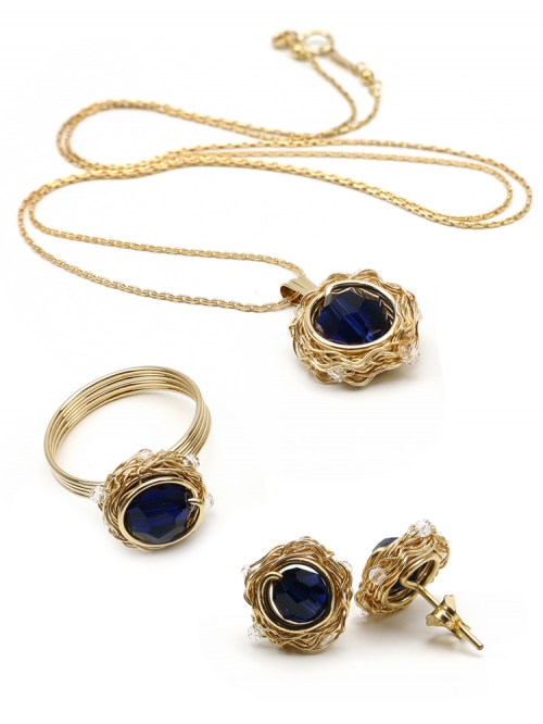 Set pendant, stud earrings and ring by Ichiban - Sweet Dark Indigo