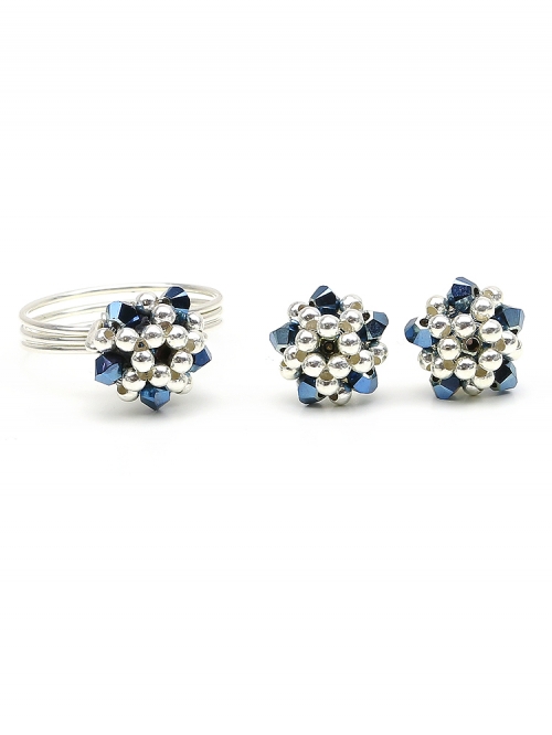 Set ring and stud earrings by Ichiban - Charm Blue 925 Silver