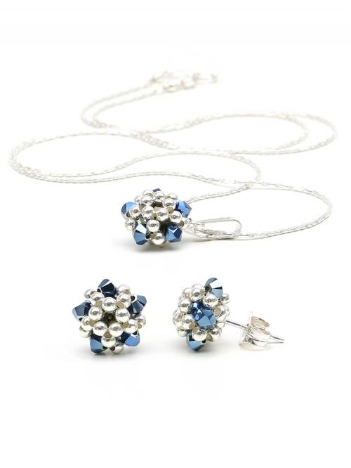 Set pendant and stud earrings by Ichiban - Charm Blue 925 Silver