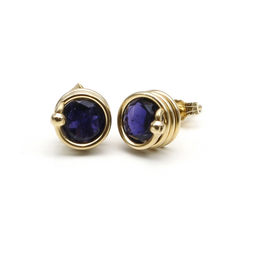 Stud earrings by Ichiban - Busted Gemstone Deluxe Iolite 14K Yellow Gold