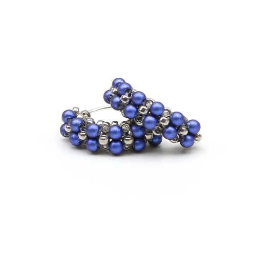 Earrings by Ichiban - Mini Diva Pearls Iridescent Dark Blue 925 Silver