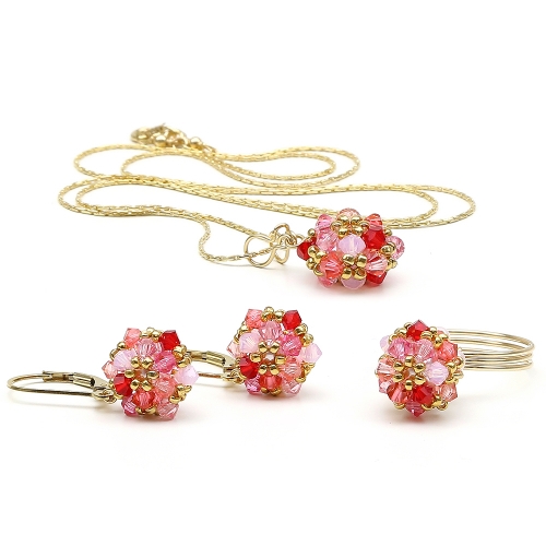 Set pendant, leverback earrings and ring by Ichiban - Daisies Tutti Frutti