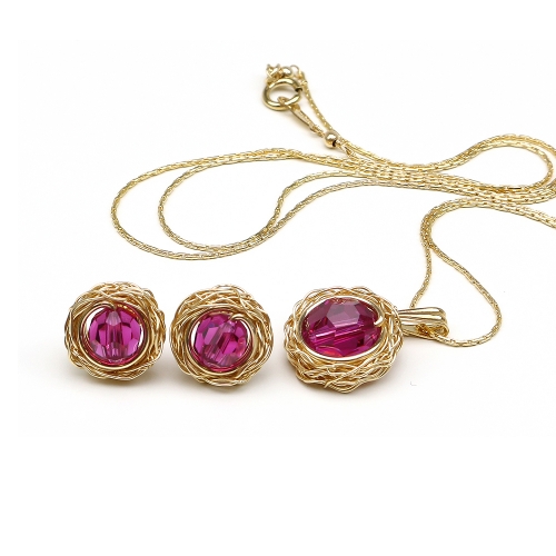 Set pendant and stud earrings by Ichiban - Sweet Fuchsia