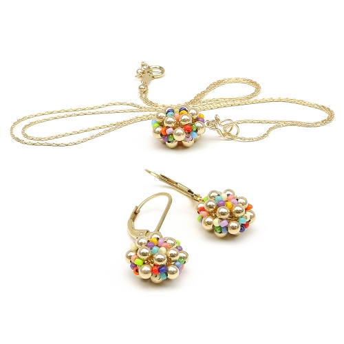 Set pendant and leverback earrings by Ichiban - Golden Daisies Miyuki Multicolor