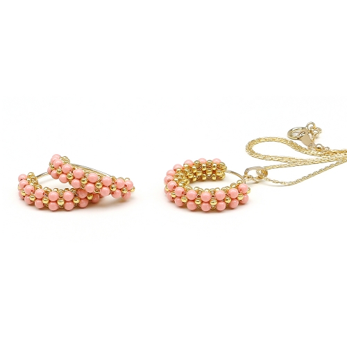 Set pandantiv si cercei, Ichiban - Primetime Pearls Pink Coral