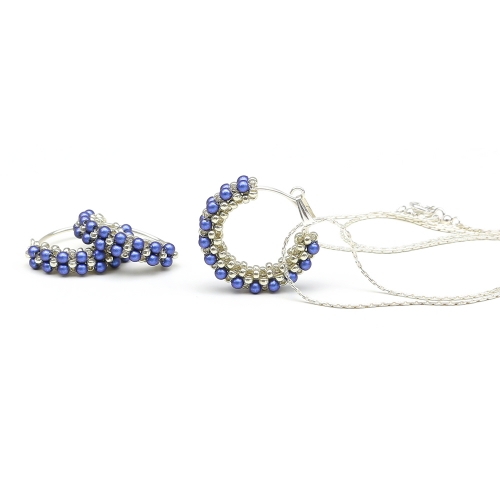 Primetime Pearls Iridescent Dark Blue set - pandantiv si cercei AG 025